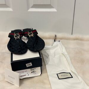 Gucci Black Sandals with Red and Green Straps